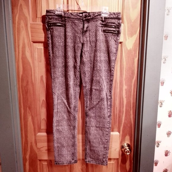 Rue21 Denim - Rue 21 Diamond Geometric Pattern Gothic Moto Metal Grey Jeans Fits 8